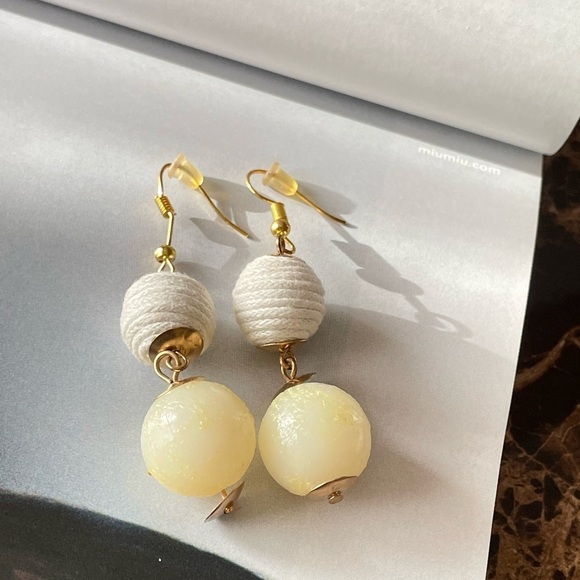 Fabric Pom Pom Drop Earrings - Picture 3 of 3